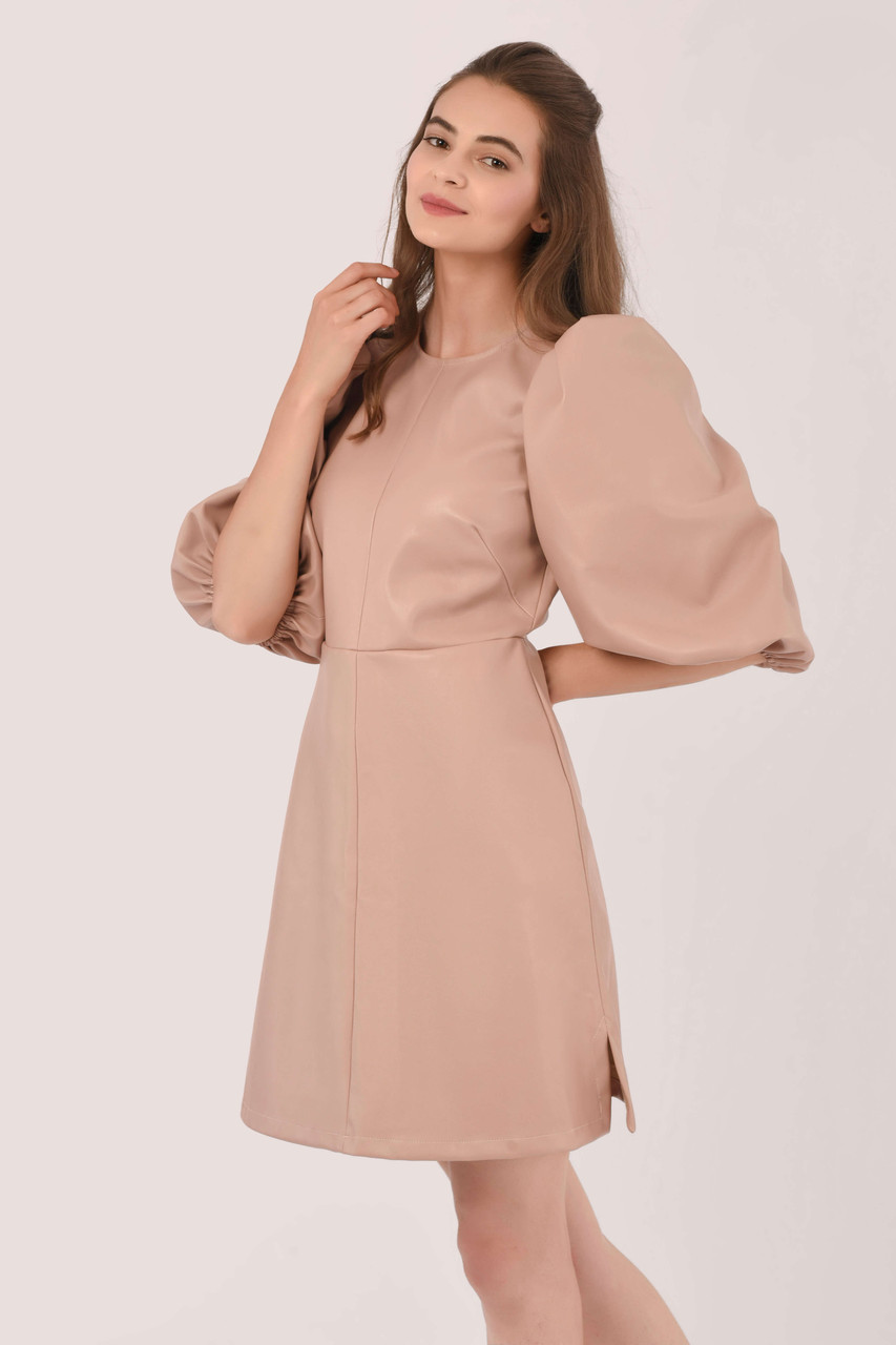Women's Pink Puff Sleeve Mini Dress